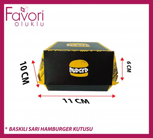 BASKILI SARI RENK HAMBURGER KUTUSU 11 x 10 x 6 cm