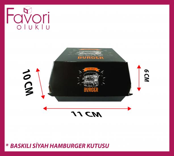 BASKILI SİYAH RENK HAMBURGER KUTUSU 11 x 10 x 6 cm